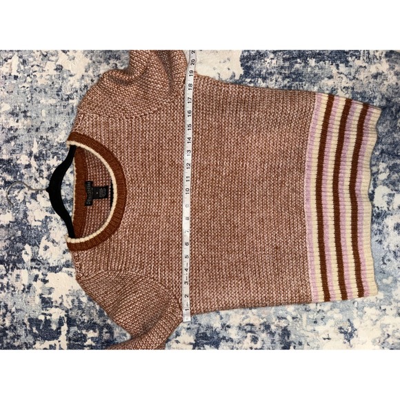 DESIGN365 Women's Striped Knit Sweater Long Sleeve Crew Neck Brown Pink Size M - Picture 7 of 8